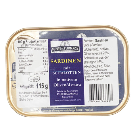 Sardinen mit Schalotten in nativem Olivenöl extra – Pointe de Penmarc’h 115 g - Feinkost Stuttgart