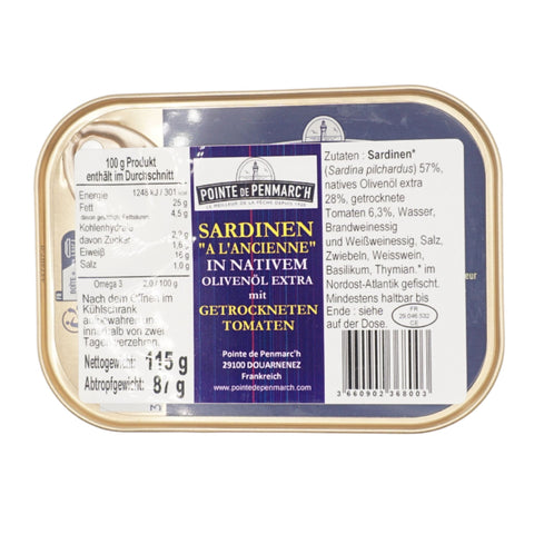Sardinen à l’Ancienne mit getrockneten Tomaten – Pointe de Penmarc’h, 115 g - Feinkost Stuttgart