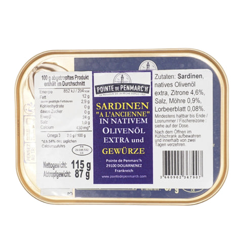 Pointe de Penmarc’h Sardinen in nativem Olivenöl mit Gewürzen 115 g