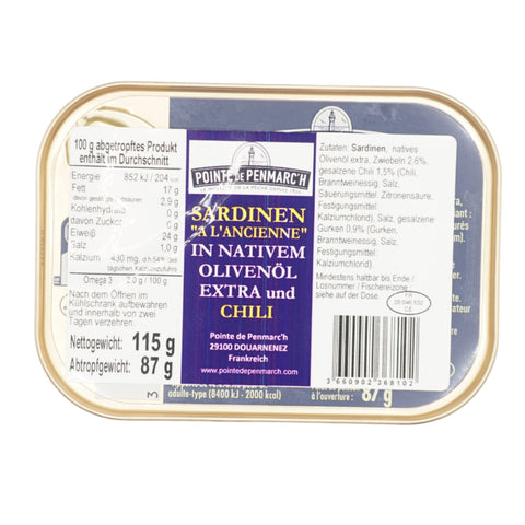 Sardinen „à l’Ancienne“ mit Chili in nativem Olivenöl 115g
