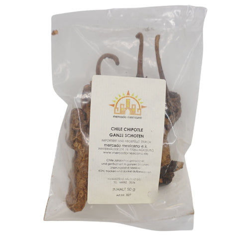 Chile Chipotle ganz – 50 g (geräuchert & getrocknet)